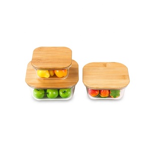 Contenedor de alimentos de vidrio cuadrado transparente con tapa de bambú, caja de almacenamiento hermético <span class=keywords><strong>para</strong></span> el <span class=keywords><strong>almuerzo</strong></span> - Product Image 2