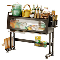 Support d'évier de cuisine en acier au carbone, organisateur d'évier double niveau, porte-éponge avec plateau d'égouttement, réglable et sans perçage, vente en gros