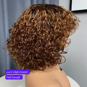 Perucas de Cabelo Humano Prontas para Usar, Peruca Barata de Cabelo Vietnamita Cru com Mechas e Franja, Perucas de 10 Polegadas com 200% de Densidade e Mechas - Product Image 5