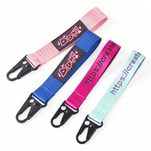 Dragonne de téléphone personnalisée en nylon jacquard avec logo, porte-clés pas cher avec cuir - Product Image 6
