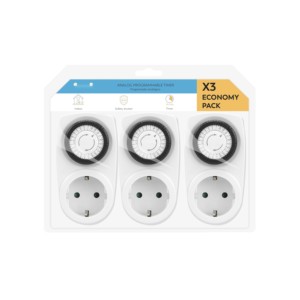 Temporizador analógico de 24 horas para 1 toma con interruptor, paquete de 3 unidades, ideal para programar dispositivos eléctricos - Product Image 1