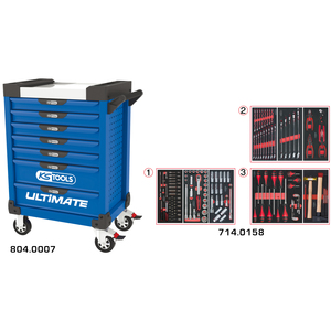 Cuối cùng 7-ngăn kéo công cụ màu xanh xe đẩy với <span class=keywords><strong>158</strong></span> công cụ thiết lập cuối cùng cho sử dụng chuyên nghiệp - Product Image 1