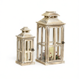 <b>Wooden</b> <b>Lanterns</b> 28 In And 20 In Decorated With Led Light For Garden Use - Product Image 1