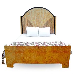 Lit plateforme moderne en bois massif avec tête de lit cintrée et design capitonné pour l'ameublement de la maison - Product Image 1