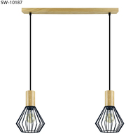 Lampe suspendue en fil de fer pour décoration intérieure, lanterne créative nordique en cage, lampe suspendue en bois pour salle à manger, bar, restaurant