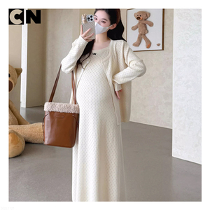 ชุดเสื้อผ้า2ชิ้นสำหรับหญิงตั้งครรภ์เสื้อคาร์ดิแกนถักโบว์ลูกไม้ชุดสำหรับฤดูใบไม้ร่วงโลโก้ออกแบบได้ตามต้องการ - Product Image 2