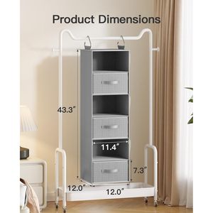 Organisateur de placard suspendu à 6 étagères avec 3 tiroirs amovibles et poches latérales pour le rangement des vêtements dans la chambre - Product Image 3