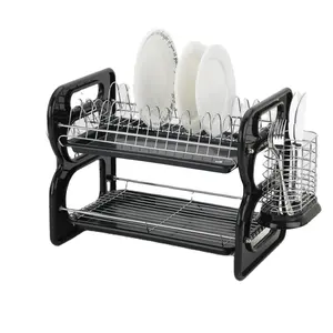 Prateleira de metal com camadas, rack para pratos de cozinha com fio cromado, secagem de louça