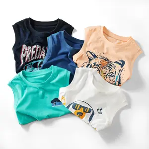 Baby Jongens Vest Cartoon Kleding Nieuwe Katoen Foto Karakter 100% Katoenen Kinderen Volledig Bedrukte T-Shirts 1 Set/Opp Tas