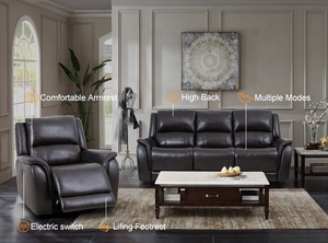 MANWAH CHEERS Eco-Friendly Black Genuine <strong>Leather</strong> 3 2 1 Loveseat Reclining Electric Sofa Set With <strong>Recliner</strong> <strong>Chair</strong> for Home - Product Image 5