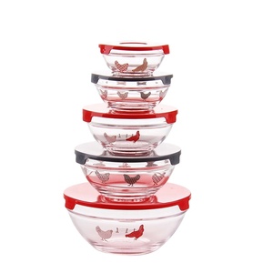 Juego de cuencos de vidrio con impresión decalada, 5 unidades, con tapa de plástico de colores, para ensalada, comida, almuerzo, contenedor de comida, fiambrera para almacenamiento - Product Image 3