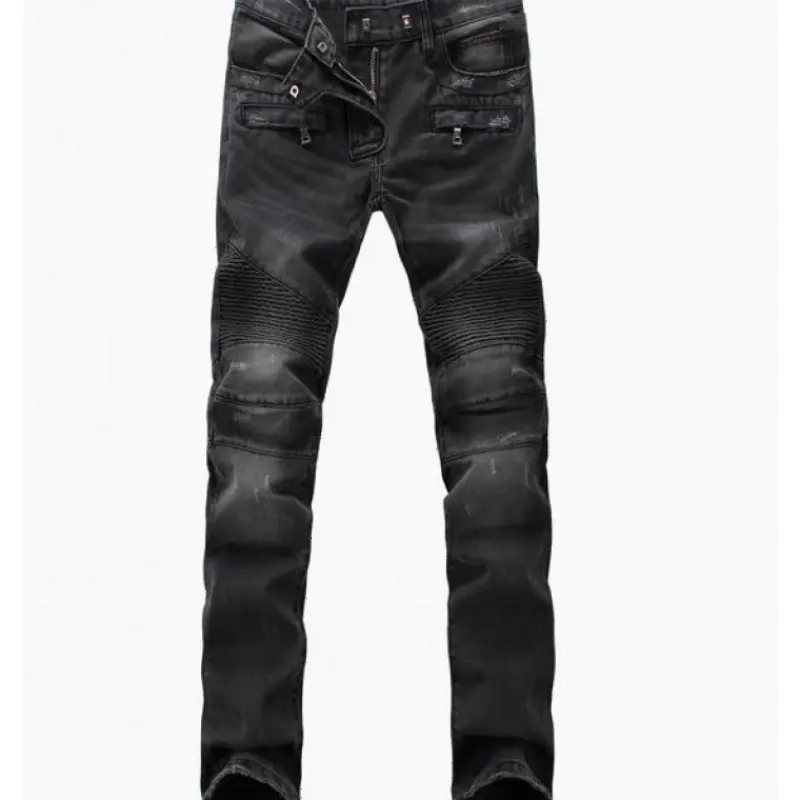 Jeans alla moda Jeans da uomo rugosi in Denim di alta qualità pantaloni Skinny da motociclista Jeans da uomo Slim Fit in pelle Patchwork