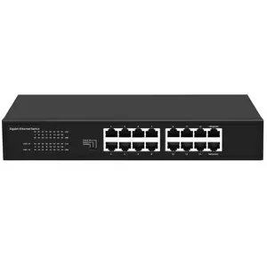 Interruptor de 16 puertos Ethernet Gigabit, 10/100/1000Mbs, con alarma de bucle inteligente de 250 metros, QoS, VLAN, CC de 12V, 2a