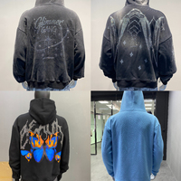 Sweat-shirt surdimensionné vintage délavé personnalisé en gros, broderie de strass, impression graphique, sweat-shirt ample pour homme