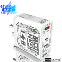 Chargeur PD 65W GaN à charge rapide, double port, adapté pour ordinateur, tablette, adaptateur de voyage