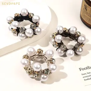 Korean New Geometric Pearl Crystal Rhinestone Hair Tie Women Diamond Simplicity Shine Elastic Scrunchies Hairband Girls