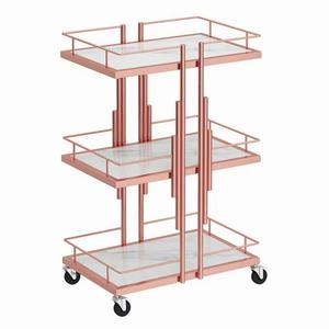 Modern Design Gold Beauty <b>Trolley</b> with Lockable Wheels 3-Tier Nail Spa Pedicure Salon Cart New for Hair Salon Use Metal Material - Product Image 3