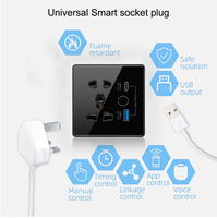 Prise Murale Universelle USB Verre Trempé Wi-Fi Type A+C, Fiche Électrique UK 13A Multi-Ports Smart Life, 240V, Avec Interrupteur