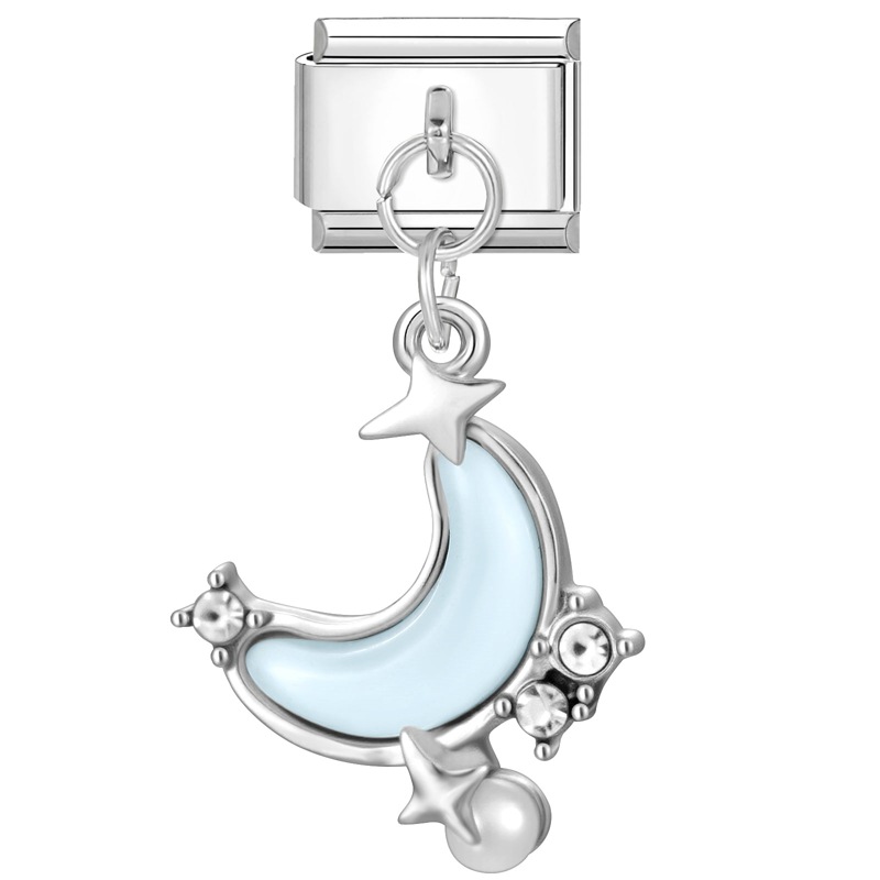 Steel pendant-blue and white moon