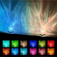Proyector de Ondas de Agua LED, Carcasa Cuadrada de Acrílico Cristalino, Dispositivo de Luz Ambiental Recargable por USB para Escritorio