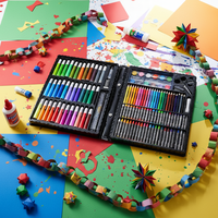 Ensemble d'art pour enfants de 168 pièces avec pinceaux, crayons, crayons de couleur et stylos aquarelle - Plastique PVC Fabriqué en Chine