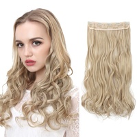 Perruque mi-longue ondulée bouclée en une seule pièce de 60 cm/100 g pour femmes, perruques longues naturelles pour femmes, extensions de cheveux synthétiques résistantes à la chaleur