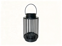 Lanterne à bougie cylindrique en métal noir, lanterne à cadre en fer à lattes avec poignée de transport pour la décoration intérieure et extérieure