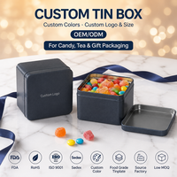 Scatola di Latta Quadrata Personalizzata con Coperchio Scorrevole Blu Navy per Caramelle, Tè e Confezioni Regalo, Logo Personalizzato OEM ODM