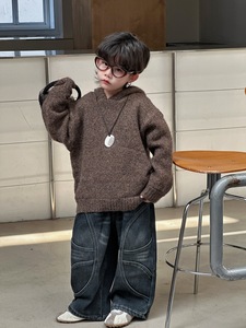 Enfants solide Polyester/coton hiver <span class=keywords><strong>polaire</strong></span> américain rétro tricoté <span class=keywords><strong>pull</strong></span> garçons lâche à la mode marque paresseux Style polyvalent - Product Image 6