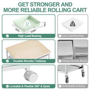 Chariot de rangement avec 8 tiroirs, chariot utilitaire avec tiroirs et plateau en bois, chariot de rangement roulant, utilitaire avec tiroirs, organisateur - Product Image 4