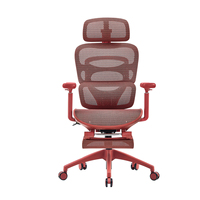 Chaise de bureau ergonomique moderne en nylon rouge avec appui-tête 4D réglable et pivotant pour la maison, la chambre et le salon