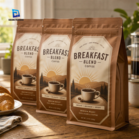 Sachet d'emballage pour grains de café, 340g 16oz, thermoscellé, imprimé sur mesure, refermable, anti-odeur, anti-humidité, à fond plat