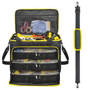 Tool Bag Multi Compartment Adjustable Strap Shoulder Bag Universal Tool Storage Yellow Nylon Zipper Closure - Product Image 1