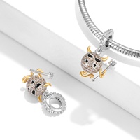 Pendentif vintage en argent Sterling 925 pour femme, petit bijou, breloque du diable, plaque en or, avec CZ transparent, Bracelet breloque adapté, pour cadeau d'halloween