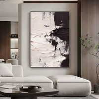 Peinture à l'huile faite à la main de texture noire et blanche simple de style crème abstrait d'art moderne pour l'hôtel