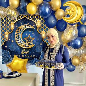 Décorations <span class=keywords><strong>de</strong></span> ballons personnalisées pour la fête <span class=keywords><strong>de</strong></span> l'Aïd Moubarak pour la fête du Ramadan Ballons bleus dorés étoiles lune et bannière Aïd Moubarak pour le Ramadan - Product Image 5