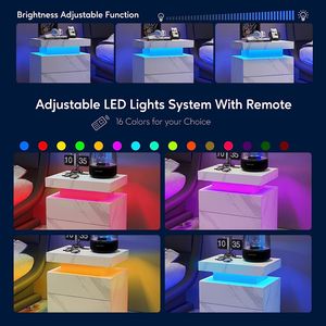 Mesita de noche LED de piedra blanca moderna DB con 2 cajones, mesita de noche de carga inalámbrica, armario para dormitorio para uso en apartamento - Product Image 6