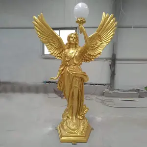 树脂翼女性天使雕像人物雕像塑像玻璃纤维天使雕塑与灯