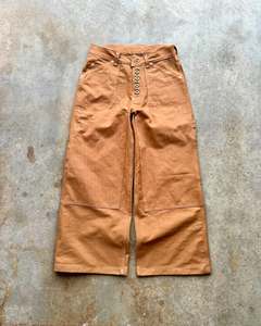 Fabricante personalizado diseñador algodón pato Lona de gran tamaño doble rodilla carpintero bota corte pierna ancha pantalones vaqueros holgados para hombres - Product Image 1