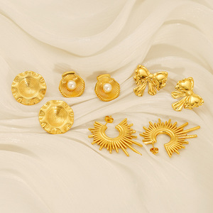 ZOGXIN Gold Stud Earrings Butterfly Shell Sunburst Pearl Geometric Fashion Party Jewelry Women's Earrings - Product Image 2