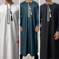 Nouvelle Robe Homme Style Africain, Moyen-Oriental, Dubaï, Arabe, Marocain, Musulman, Couleur Unie, Col Rond, Broderie Épaisse, Style Oman