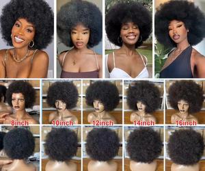 Perruque courte afro bouclée frisée avec <span class=keywords><strong>frange</strong></span>, vente en gros, entièrement fabriquée à la machine, sans dentelle, en <span class=keywords><strong>cheveux</strong></span> humains vierges brésiliens pour femmes noires - Product Image 2