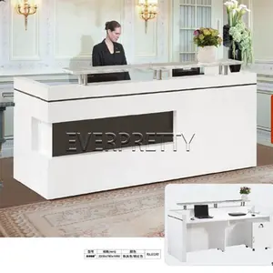 Mostrador de madera blanco para oficina, diseño de mostrador frontal, escritorio de recepción de pie