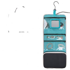 BSCI factory 2023 Wholesale Travel Portable Jewelry Organizer with <b>Mirror</b> Roll <b>Foldable</b> Necklaces Earring Jewelry Storage Bag - Product Image 1