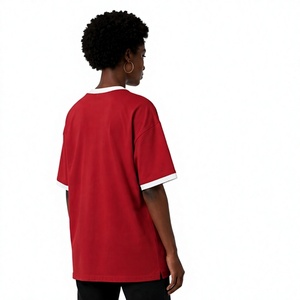 Camiseta Oversize Personalizada con Ribetes para Mujer, Estilo Casual, Ajuste Regular, Streetwear, Deportiva, Manga Corta, Tejido Grueso, Bordado de Verano - Product Image 4