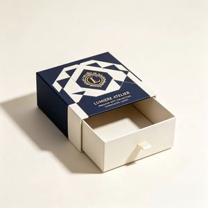 LUXE Premium Rigid Gift <b>Box</b> Rectangle Ivory Board Drawer <b>Box</b> Gold Foil Printing Hot Stamping Logo with Ribbon High-End P - Product Image 6