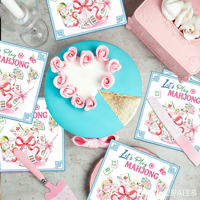 Serbet sekali pakai motif Mahjong Cina DAMAI, dekorasi meja makan pesta Imlek Asia, warna pink.