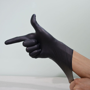 Gants jetables en nitrile noirs, bouts texturés antidérapants, poignet élastique, sans poudre, sans latex, usage général - Product Image 5
