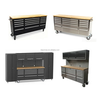 Boîte à outils roulante robuste en acier inoxydable OEM 60'' avec 6 tiroirs, plan de travail en bois de caoutchouc, roulettes industrielles pour garage