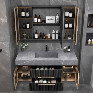 Fournisseur de vanité de <span class=keywords><strong>salle</strong></span> de bains flottante en <span class=keywords><strong>bois</strong></span> de luxe Armoire à miroir Contreplaqué au sol <span class=keywords><strong>noir</strong></span> mat moderne Garantie de 5 ans <span class=keywords><strong>Salle</strong></span> de bains - Product Image 4